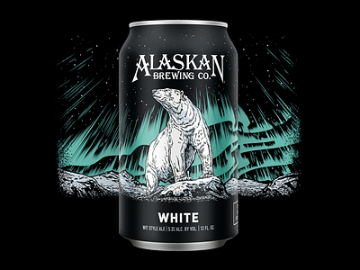 Alaskan White alaska bear beer can craft beer design illustration label northern lights packaging redesign winter