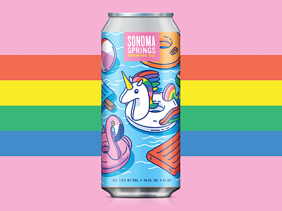 Float The Day Away IPA beer can colorful craft beer flamingo float illustration label packaging pastel pool rainbow unicorn