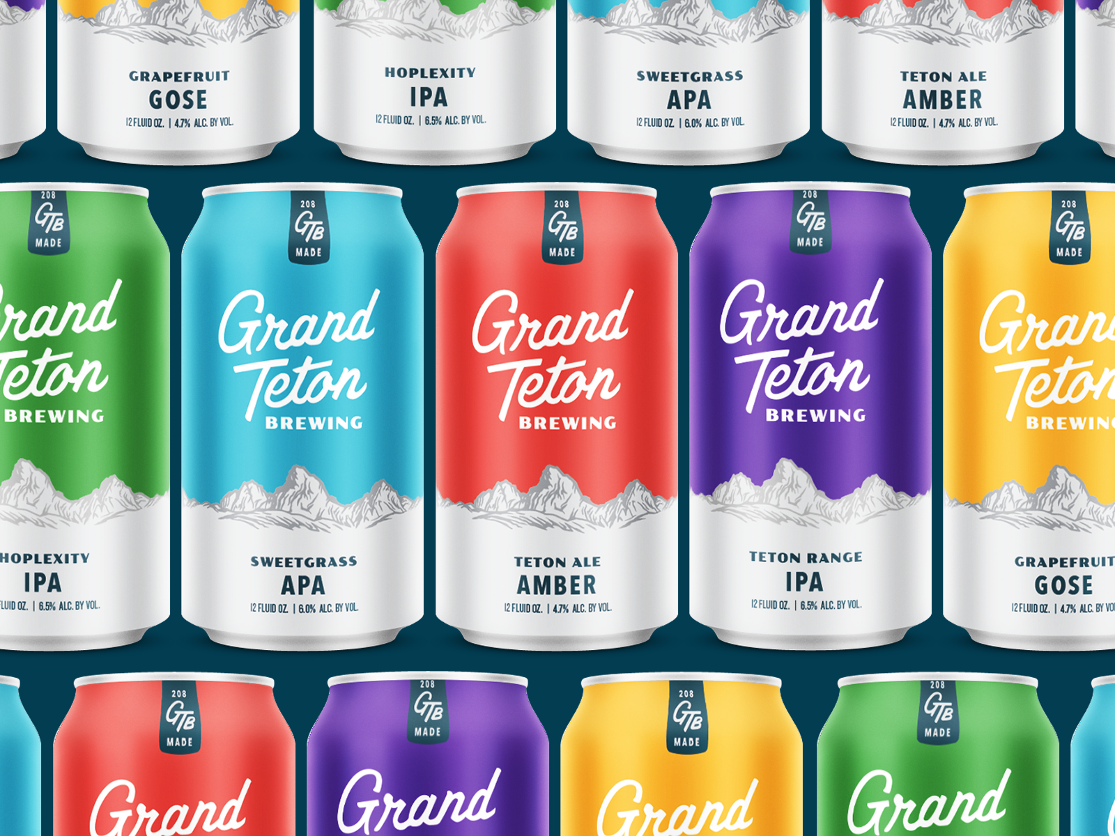Grand Teton Brewing Core Cans beer can colorful craft beer design illustration mountains outdoors packaging script typography vintage
