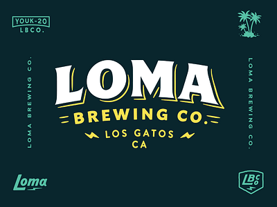 Loma Brewing Co. animal beer bobcat branding colorful craft beer custom type design illustration lightning packaging palm tree