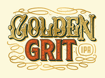 Golden Grit IPA beer can cowboy craft beer custom type graphic design grunge illustration lasso packaging script vintage western