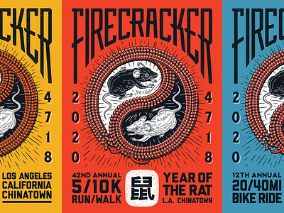 Year of the Rat animal chinatown chinese new year custom type design distress firecracker illustration poster rat typography zodiac