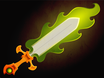 Sword fantasy flame gold green sword