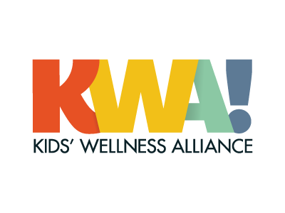 Kid's Wellness Alliance Logo blue fitness health interlock kids media orange teal typographic wellness yellow