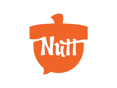 Nutt Logo acorn icon logo logo type nut orange speech bubble type