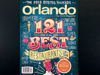 Orlando Magazine Dining Awards Cover chalk illustration chalkboard art magazine cover red teal typographic illustration typography yellow