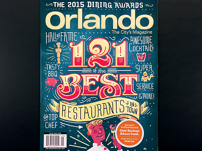 Orlando Magazine Dining Awards Cover chalk illustration chalkboard art magazine cover red teal typographic illustration typography yellow