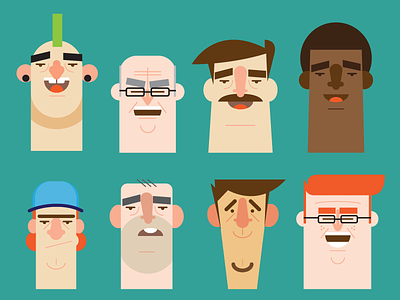 NPC Male Head Test cartoon modern faces flat illustration retro