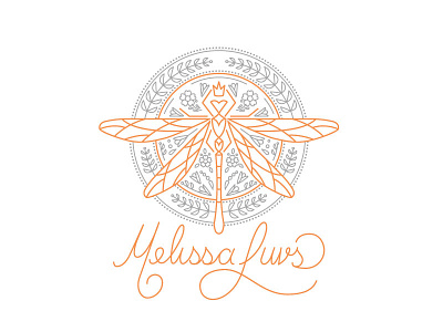 Melissa Luvs branding crest custom typography design dragonfly enclosure handwritten logo vector wip