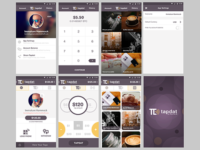 tapdat Screen Designs account design mobile mockup tap