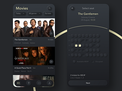 Dark Neumorphic Movie Ticket Mobile App