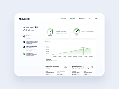 Evreka : ROI Calculator chart dashboad illustration investment roi ui ux waste management website