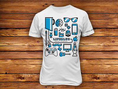 LIFEBLUE Shirt Design brain collage dice glasses guitar icons lava lamp macho man mustache pencil t shirt