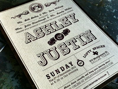 Wedding Invitation andrew justin logo miller print texture typography vintage wedding