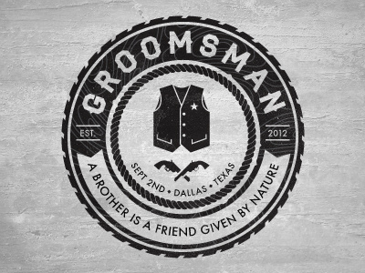 Groomsman Crest chain crest diamond distress logo pistol texas texture vest wedding
