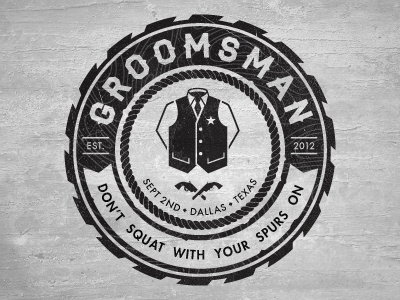 Updated Groomsman Crest chain crest diamond distress logo pistol texas texture vest wedding