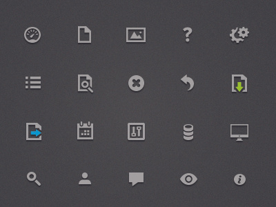 Icon Set calendar computer dashboard database eye gears icon icon set illustrator image information magnify glass menu publish revert save settings vector