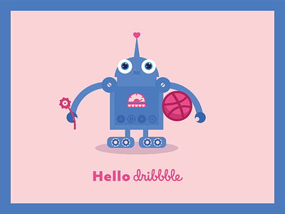Hello dribbble cute digital dribbble flat heart hello hello dribbble hello dribble illustration robot vector