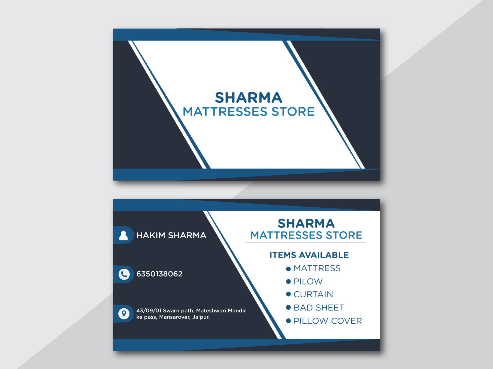 BUSINESS CARD FOR SHARMA MATTRESSES STORE by Tarun Agarwal on Dribbble