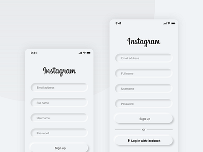 Instagram Clone app adobe xd app neuphormism design typography