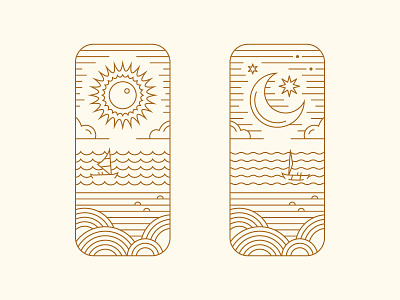 Lanikai Brewing Company Illustrations beer brewing canoe illustration landscape line moon motif seal sky sun water