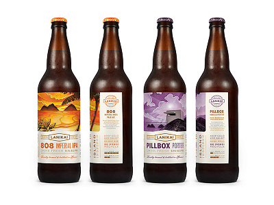 Lanikai Brewing Company Packaging ale beer bottle branding brewing hawaii illustration island landscape packaging sun typography