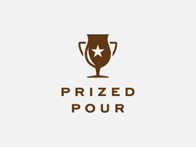 Prized Pour alcohol beer glass icon logo trophy typography