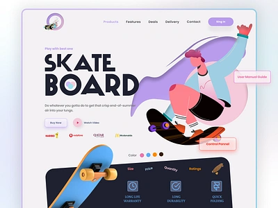 Skateboard - Product Landing Page 2022 design ecommerce electric car electric scooter iceskating landing page latest design mockup popular design product landing page roller skate scooter skate skateboard skateboarding skater ui ux web design website