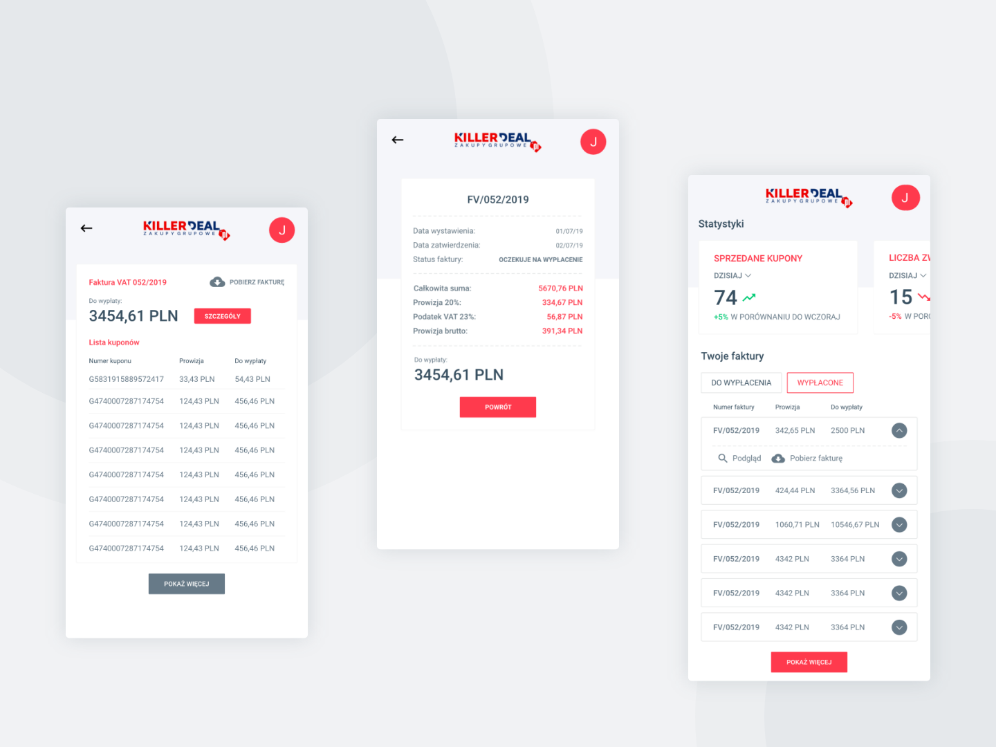 Mobile invoicing system UX/UI by Tomasz Groborz on Dribbble image.