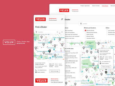 VELUX Find a Dealer App app business design product design ui ux web design