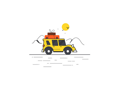 It's Time to travel illustration family tour graphic design hills icon illustration illustrator jeep landscape mountain scratch transport trip vector
