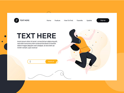 Landing page blackletter girl homepage house how to find illustration art text here ui ui ux web design website yellow