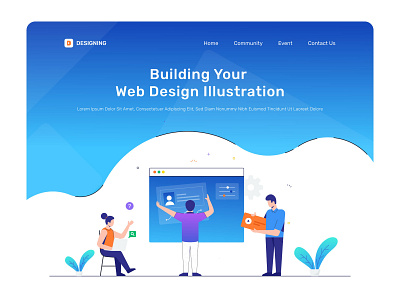 Building Your Web Design Illustration blue boy browser build web design character concept design custom desing designer girl gradient illustration team vector vectors webdesign work