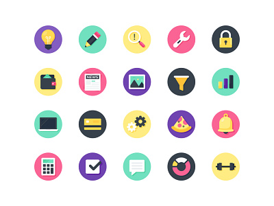 Basic Icon set atm basic icon set bell bulb bunlde calculator chat bubble edit gear graph idea laptop newspaper pencil picture pizza search wallet wrench