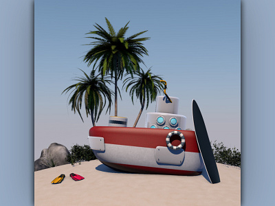 3d cartoon boat Island