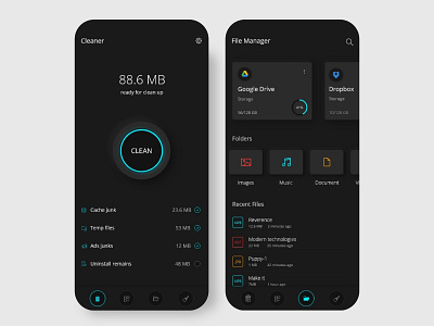 Cleaner and File Manager app design cache clean ui cleaner file manager optimize optimizer ui ux uidesign