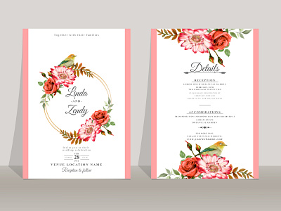 Beautiful red rose wedding invitation templates decorative