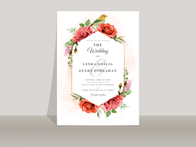 Beautiful red rose wedding invitation templates decorative