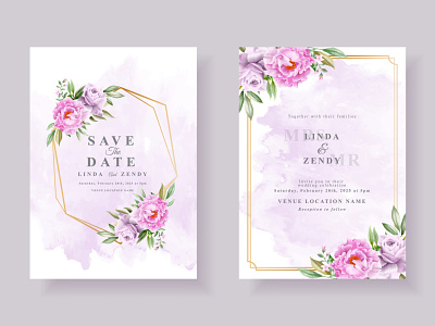 Elegant purple floral wedding invitation card save the date