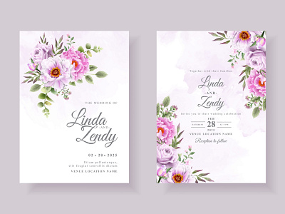 Elegant purple floral wedding invitation card save the date