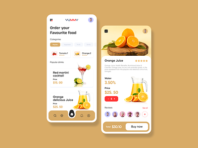 UI concept for a Yummy ordering app