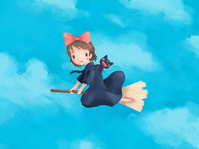 Kiki delivery service anime cat characterdesign cloud clouds digitalart doodle drawing illustration jiji kiki kikis delivery service painting photoshop sketch sky studio ghibli witch