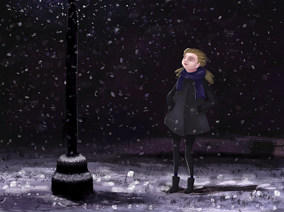 Snow lights candle characterdesign digitalart doodle drawing girl illustration lights painting photoshop sketch snow stop