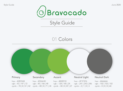 Bravocado Farms Style Guide, Colors branding design icon illustrator logo minimal typography web website