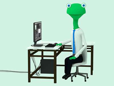 This is Dan 3d adorable blender business casual cute green lizard man render suit tie