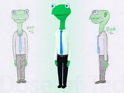 The Birth of Dan adorable blender business casual cute drawing green lizard man sketch suit tie