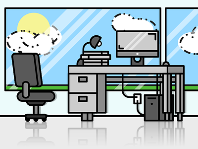 A Sunny Office 2d affinity chair computer desktop illustration illustrator lamp office shiny sun vector