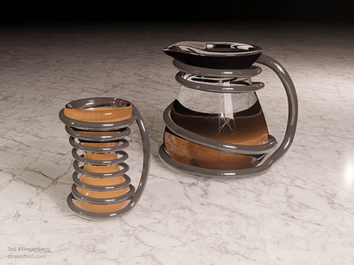Burn-Free Coffee Mug (and Pot) 3d blender blender 3d coffee coffee cup counter design glass bottle glassware industrial design sketch turntable