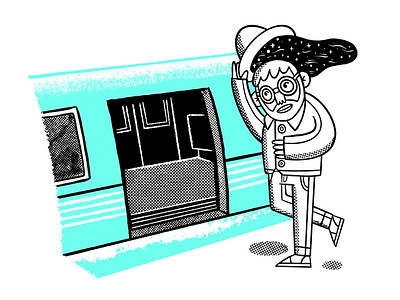 Public Teleportation beard cartoon galaxy glasses hat illustration imagination ipadpro midcentury procreate public transit public transportation retrosupplyco running space spaceman spot illustration stars subway trains