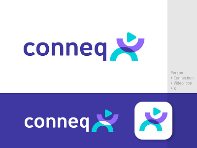 ConneqX Logo Design Concept 1 app icon branding chat room connect connection letter logo letter x logo design logo maker logodesign logotype minimalist logo minimalist logo design neon colors rooms video video chat video conferencing video logo x logo